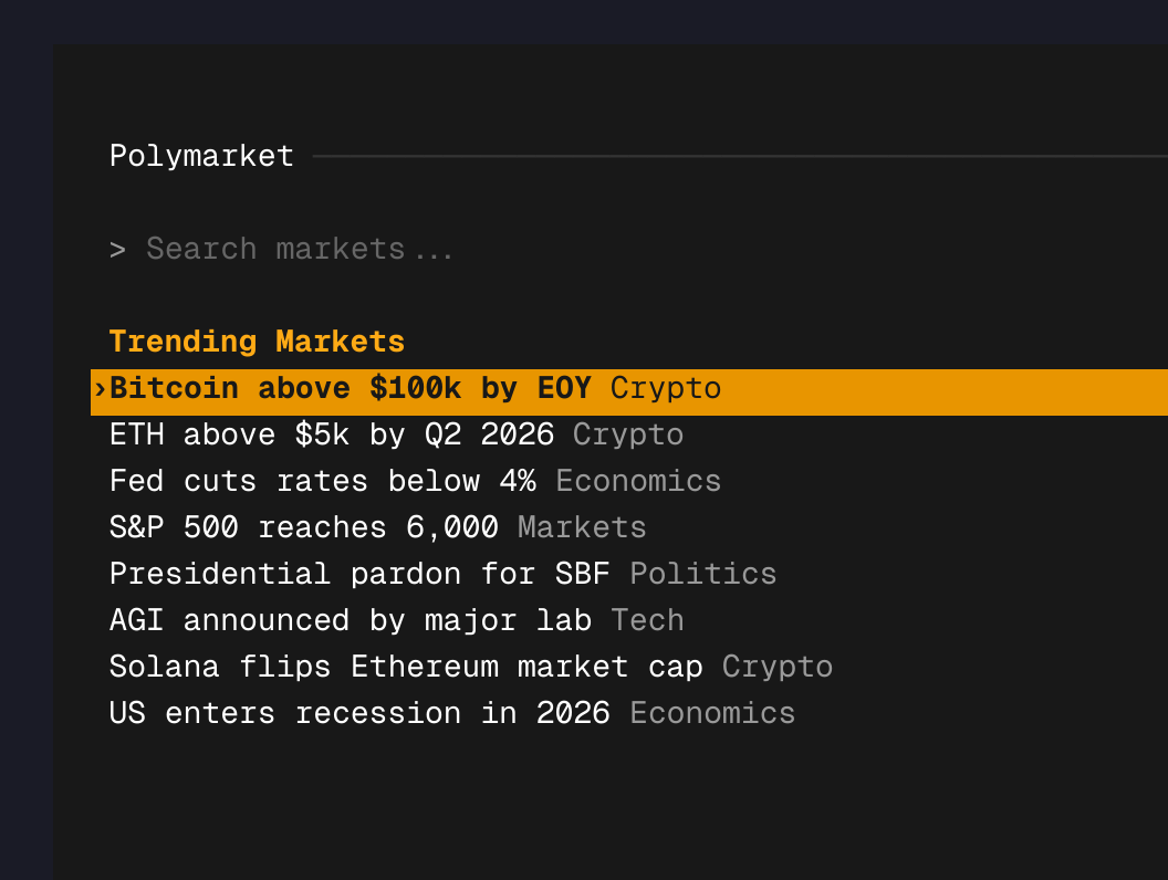 Termcast list with sections, search, and graph detail panel